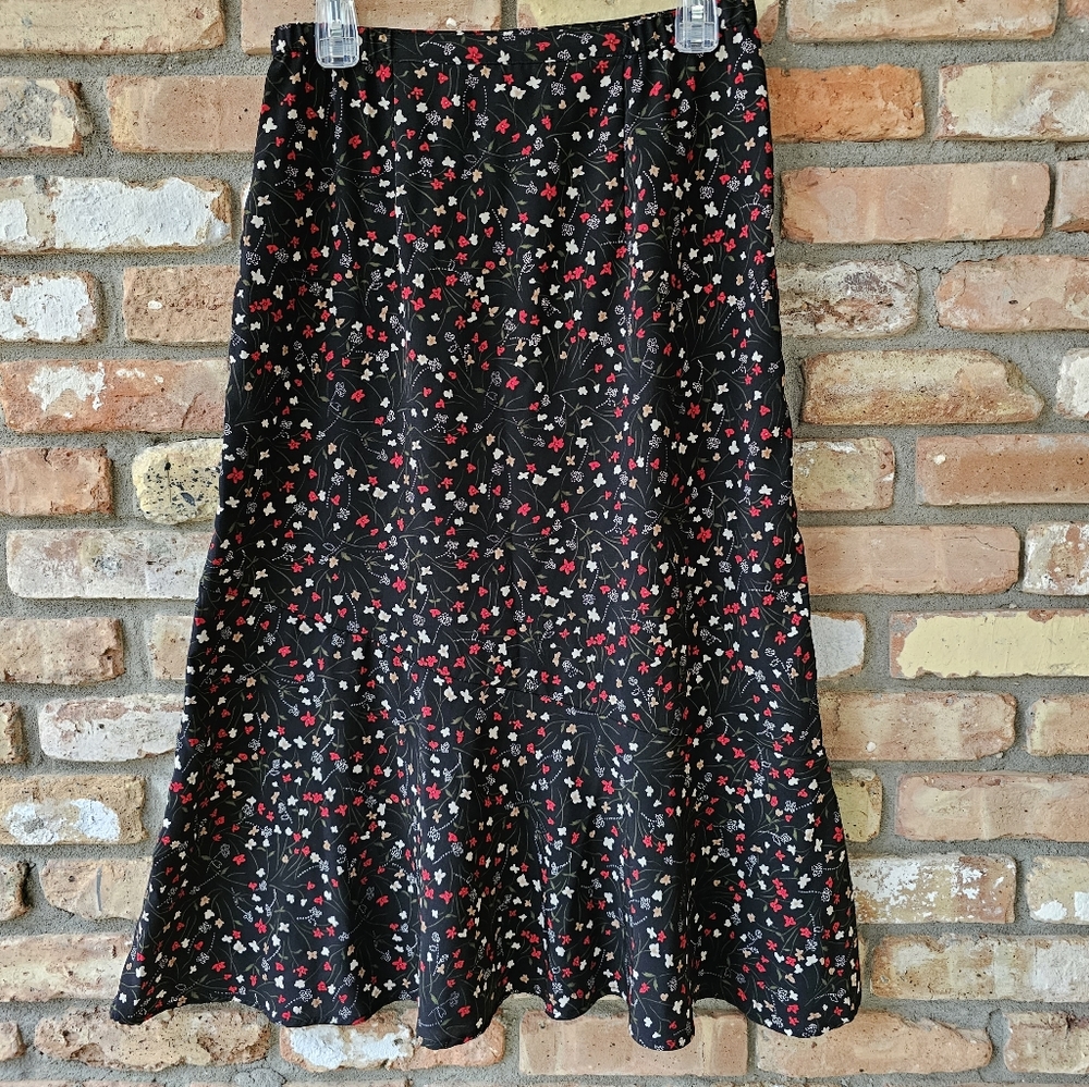 Ditsy Floral Bias Ruffle Hem Midi Skirt
